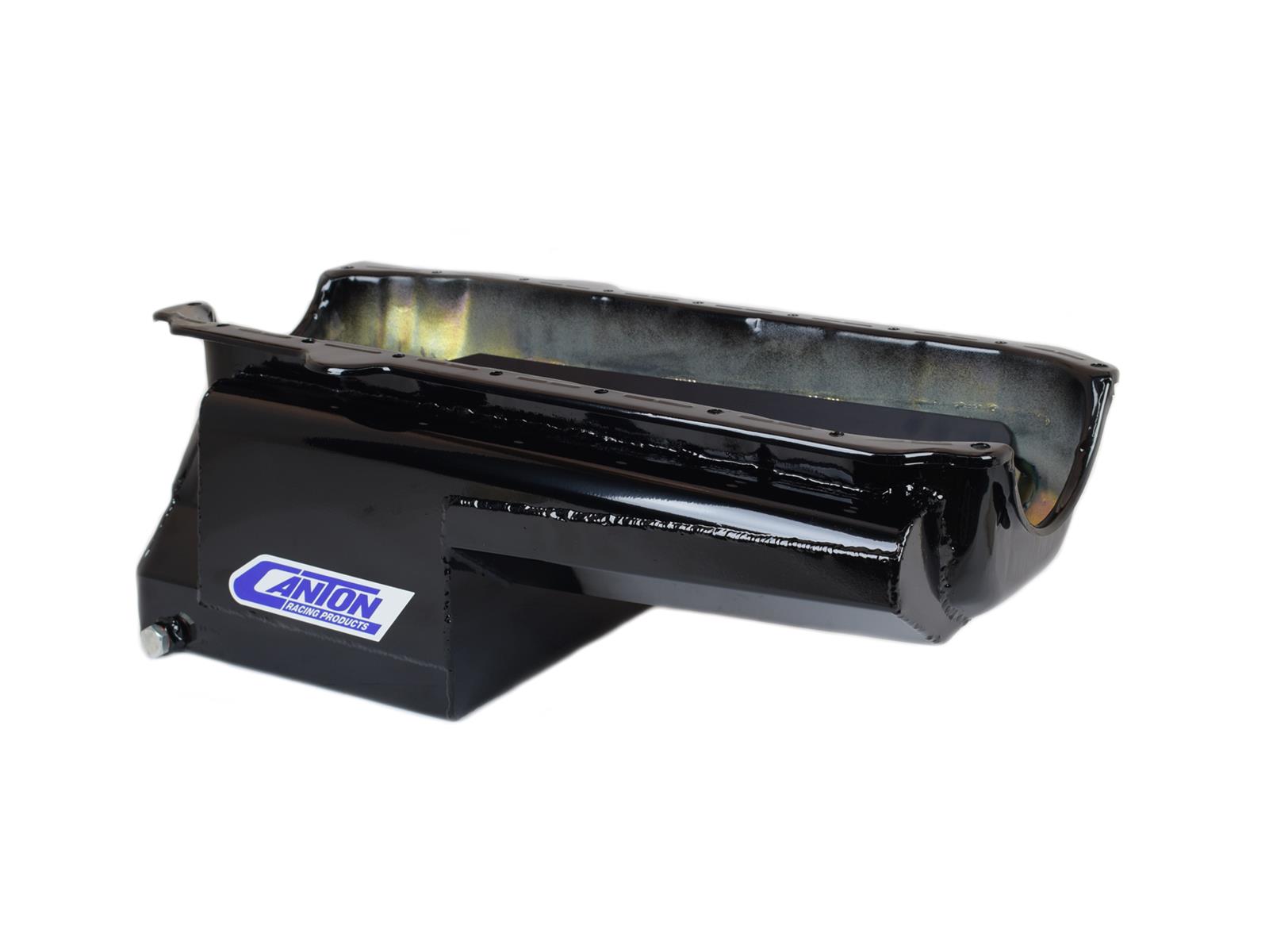 Canton Racing Drag Wet Sump Oil Pans 13-104BLK Pan, Sump, Steel, Black Powdercoated, Rear Sump, 6 Qt., 3.875 in. Stroke, Driver Side Dipstick, Chevy, Small Block, Each