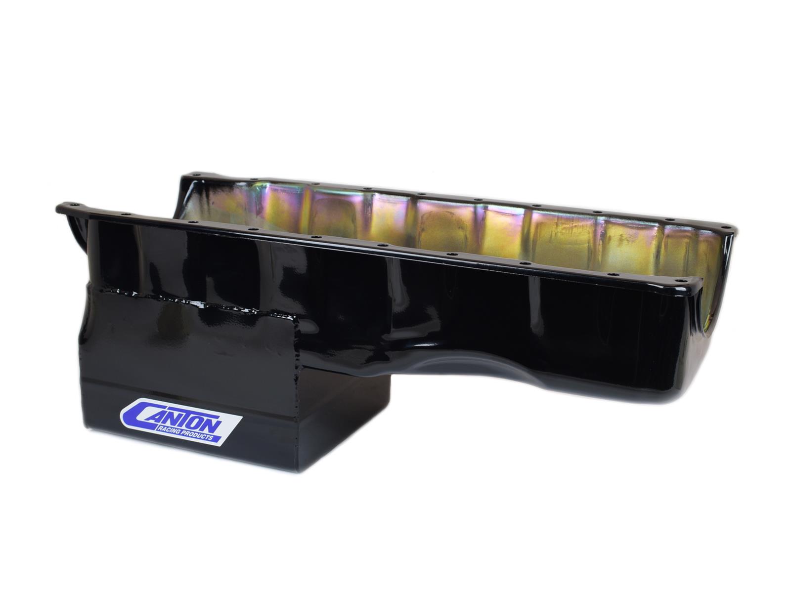Canton Racing Drag Wet Sump Oil Pans 13-330TBLK Pan, Sump, Steel, Black Powdercoated, Rear Sump, 6 Qt., 4.50 in. Stroke, Driver Side Dipstick, Chevy, Big Block, Each