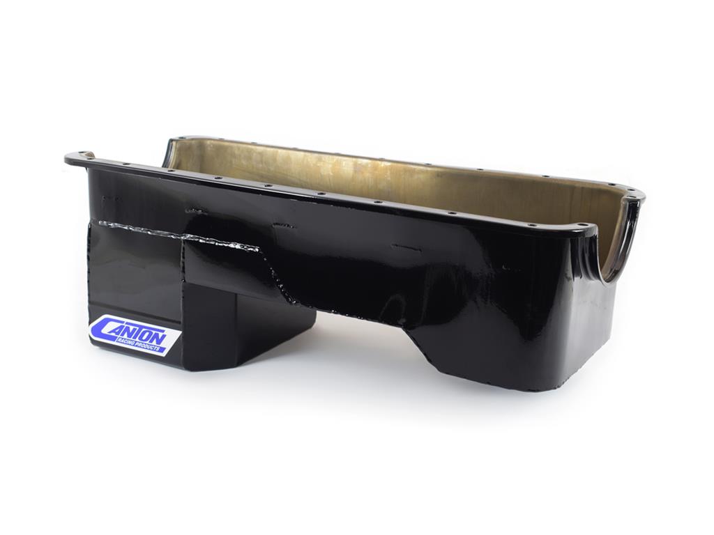 Canton Racing Street/Strip Wet Sump Oil Pans for 1979-1993 MUSTANG, 1980-1997 THUNDERBIRD - 15-770BLK Pan, Sump, Steel, Black Powdercoated, Rear Sump, 6 Qt., 4.50 in. Stroke, Driver Side Dipstick, Ford, Big Block 385, Each
