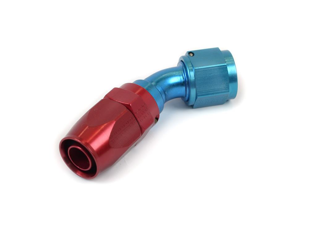 Canton Racing Swivel Hose Ends 23-645 Fitting, End, 45 Degree, -10 AN to Female -10 AN, Aluminum, Red/Blue Anodized, Each thumbnail 2