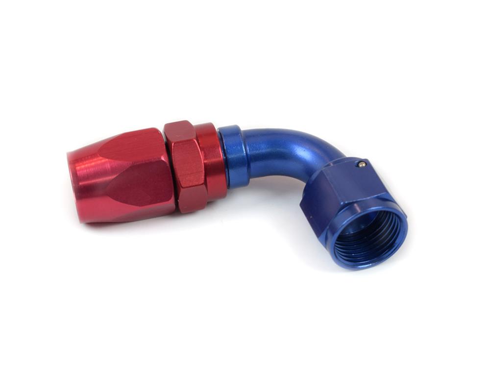 Canton Racing Swivel Hose Ends 23-665 Fitting, End, 90 Degree, -10 AN to Female -10 AN, Aluminum, Red/Blue Anodized, Each