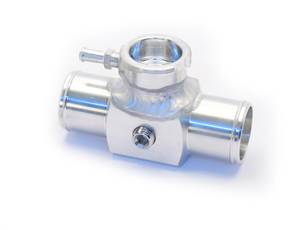 Canton Racing Inline Coolant Filler Tubes 81-306 Water Necks and Thermostat Housings, Neck with Mini Fill/Port, Billet Aluminum, With Sensor Port, Universal Fit For 1 1/2 in. Hose, Each