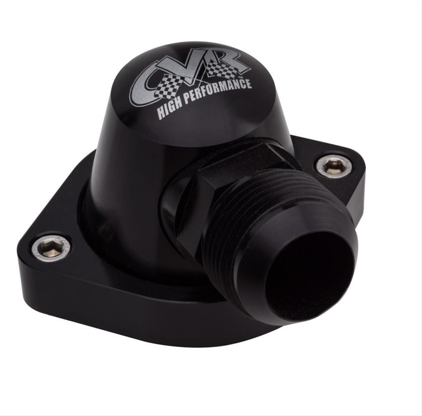CVR Thermostat Housings TSH5ABK Water Neck, 90 degree, -16 AN, Billet Aluminum, Black Anodized, Chevy, Small Block LS, Each