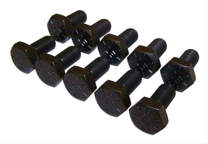 Crown Automotive Ring Gear Bolt Kits 5012810AC Bolts, Hex Head, 7/16-20 in. Thread Size, Steel, Black, Rear, Dana 35, Dana 44, Set of 10
