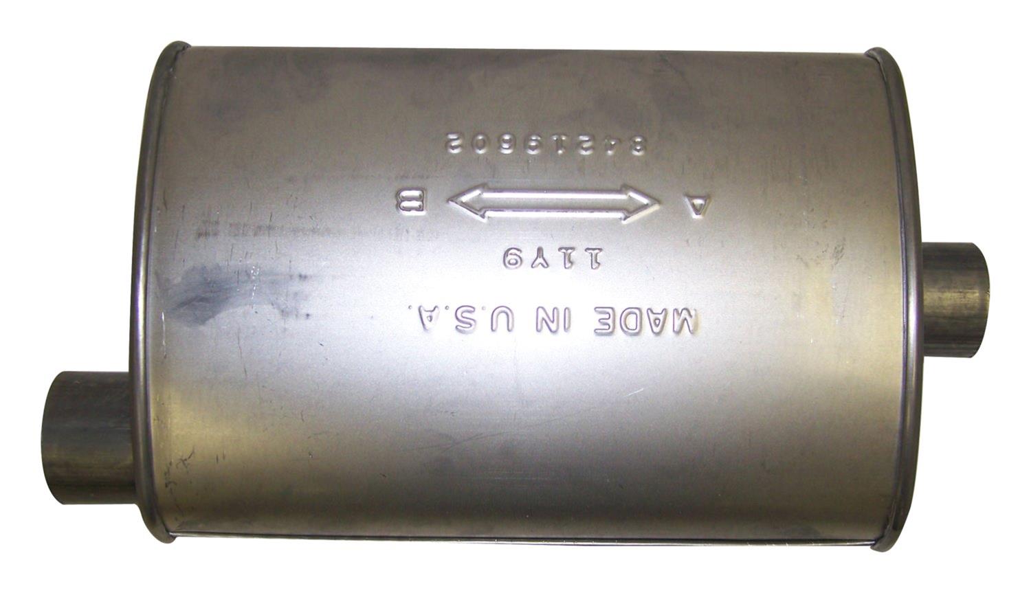 Crown Automotive Steel 2 Inch Muffler 83502979 Muffler, Oval, Steel, Aluminized, 2.00 in. Offset Inlet, 2.25 in. Offset Outlet, Jeep, Each
