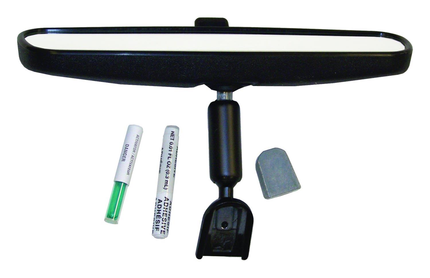 Crown Automotive Rear View Mirrors 8993023K Mirror, View, Rectangular, Manual, Black Housing, 9.75 in. Width, Button, Adhesive, Dodge, Jeep, Kit