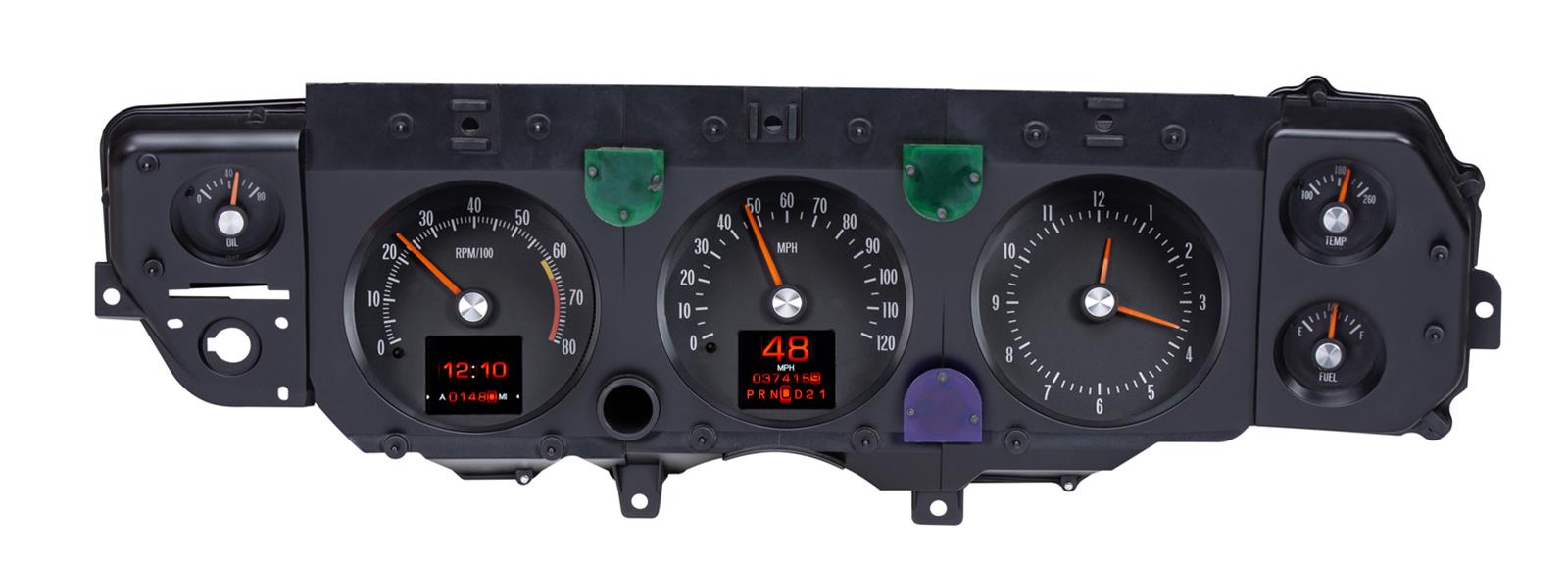 Dakota Digital RTX Direct-Fit Gauge Kits for 1970-1972 CHEVELLE, EL CAMINO, MONTE CARLO - RTX-70C-CVL-X Kit, Direct Fit, RTX, Analog/Digital, Black Face, White/Multicolor Illuminated Numbers, Orange Pointer, Chevy, Kit thumbnail 3