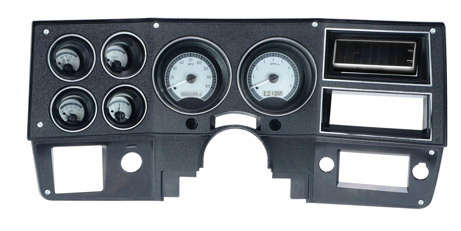 Dakota Digital VHX Series Direct-Fit Analog Gauge Systems VHX-73C-PU-S-W Kit, Direct Fit, VHX, Analog, Silver Face, Black/White Illuminated Numbers, White Pointer, Chevy, GMC, Kit