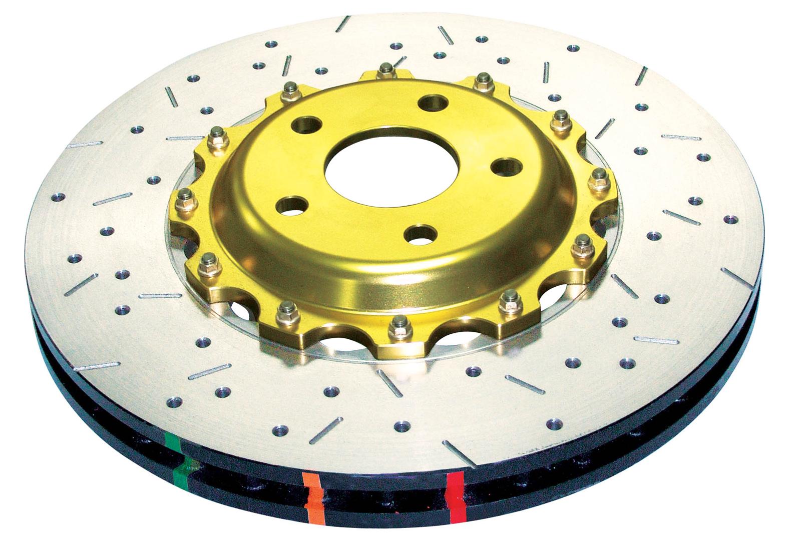 DBA HD Series 5000XS Brake Rotors for 2009-2011 GT-R - DBA52322.1XS Rotor, 5000XS, Vented, Cross-Drilled and Slotted Surface, Iron, Gold Painted, Nissan, Front, Each thumbnail 2