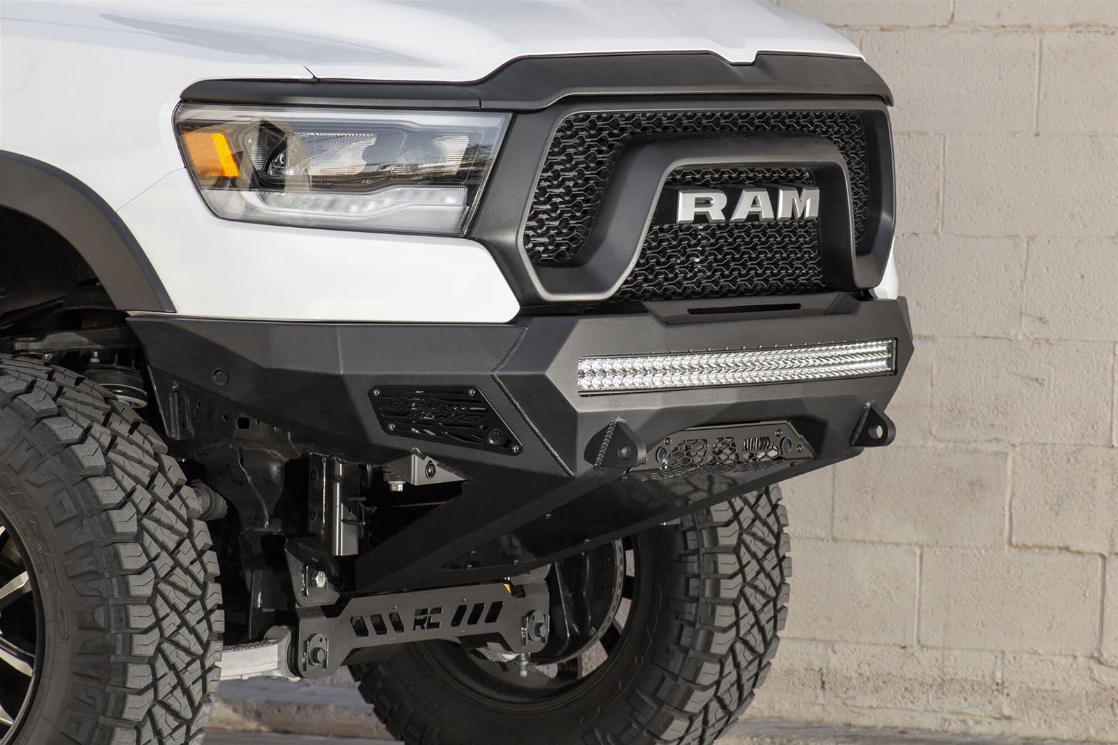 Addictive Desert Designs 2019 Ram Rebel 1500 Stealth Fighter Fr Bumper w/Parking Sensor Cutouts thumbnail 2