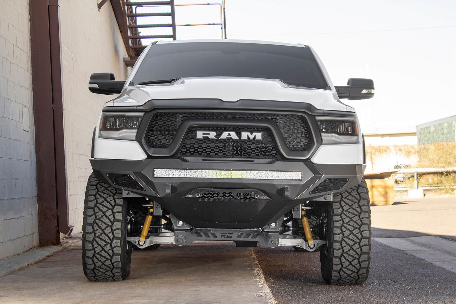 Addictive Desert Designs 2019 Ram Rebel 1500 Stealth Fighter Fr Bumper w/Parking Sensor Cutouts thumbnail 3