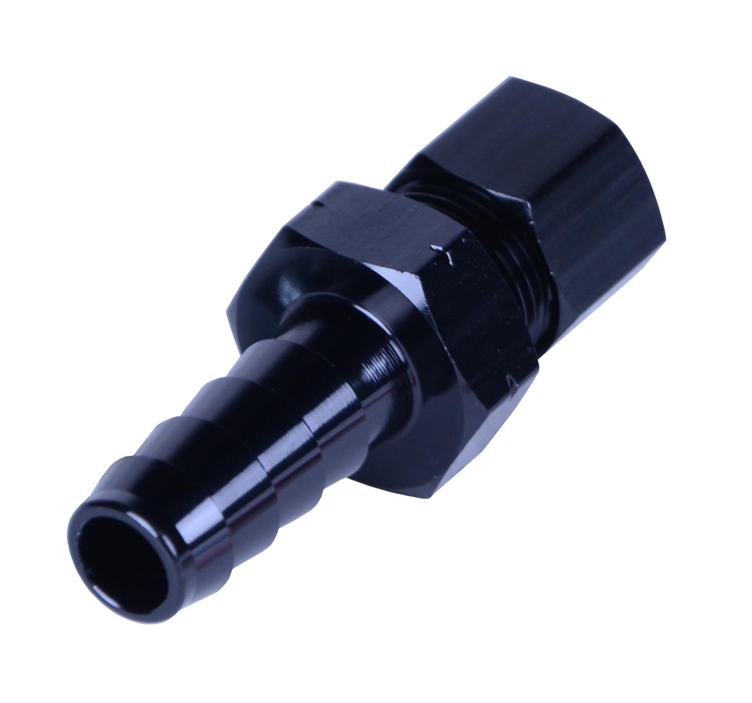 Derale Tube Adapter Fittings 13043 Adapter, Compression Fitting, 1/2" Transmission Cooler Line to 1/2" NPT Hose Barb Black anodized Fitting