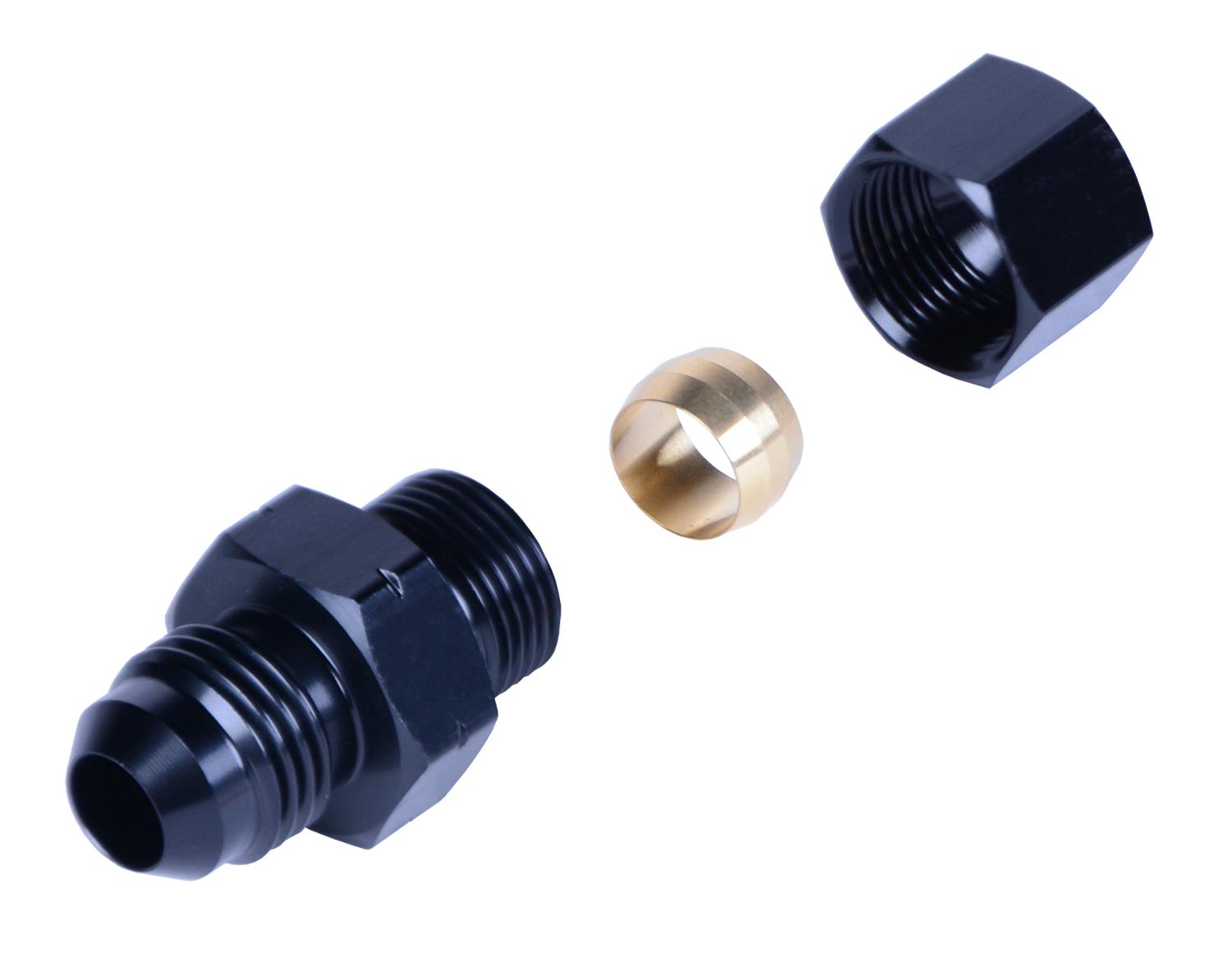 Derale Tube Adapter Fittings 13045 Adapter, Compression Fitting, 3/8" Transmission Cooler Line to -6AN Male Black anodized Fitting thumbnail 2