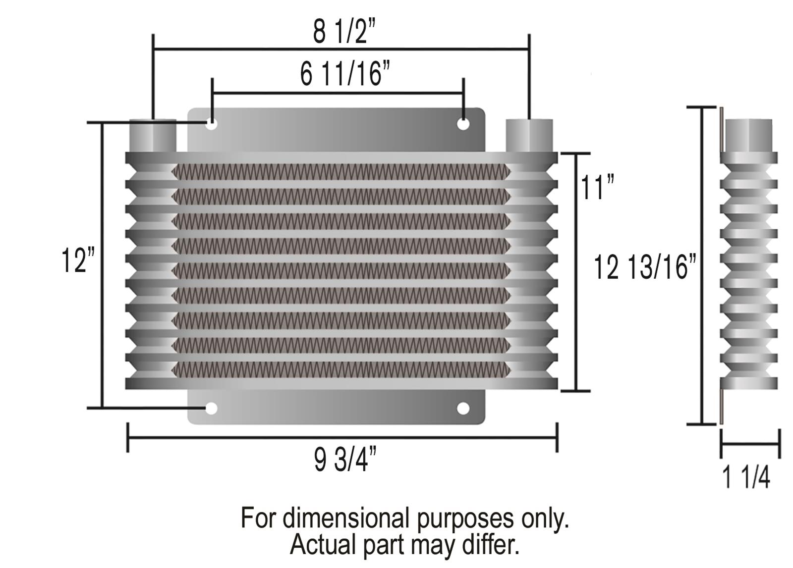 Derale 9000 Series Fin and Plate Transmission Coolers 13615 Fluid Cooler, Plate-Fin Type, Aluminum, 12.813 in. x 9.750 in. x 1.25 in., 1/2 NPT Inlet, Outlet, Each thumbnail 2