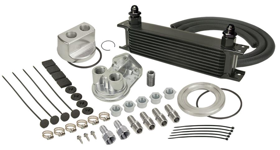 Derale Stacked Plate Engine Oil Coolers 15651 Fluid Cooler, Type, Plate, Aluminum, Black, -8 AN Male Threads Inlet/Outlet, Kit thumbnail 2