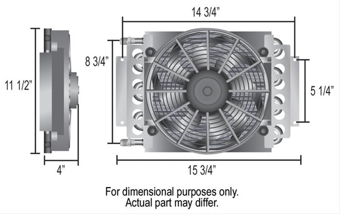 Derale Electra-Cool Remote Fluid Coolers 15820 Oil Cooler, 11-1/2 in. x 15-3/4 in. x 4 in. Cooler, 10 in. Fan, -8 AN Male, Kit thumbnail 3