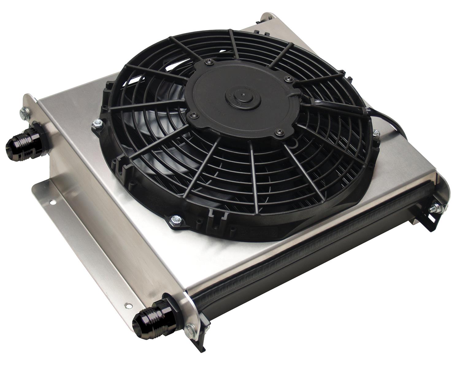 Derale Hyper-Cool Extreme Remote Fluid Coolers with Fan 15875 Cooler, Fan, Plate Type, Aluminum, 800 cfm, 14.875 x 13 x 5.625 in. Overall, -10 AN Inlet/Outlet, Kit
