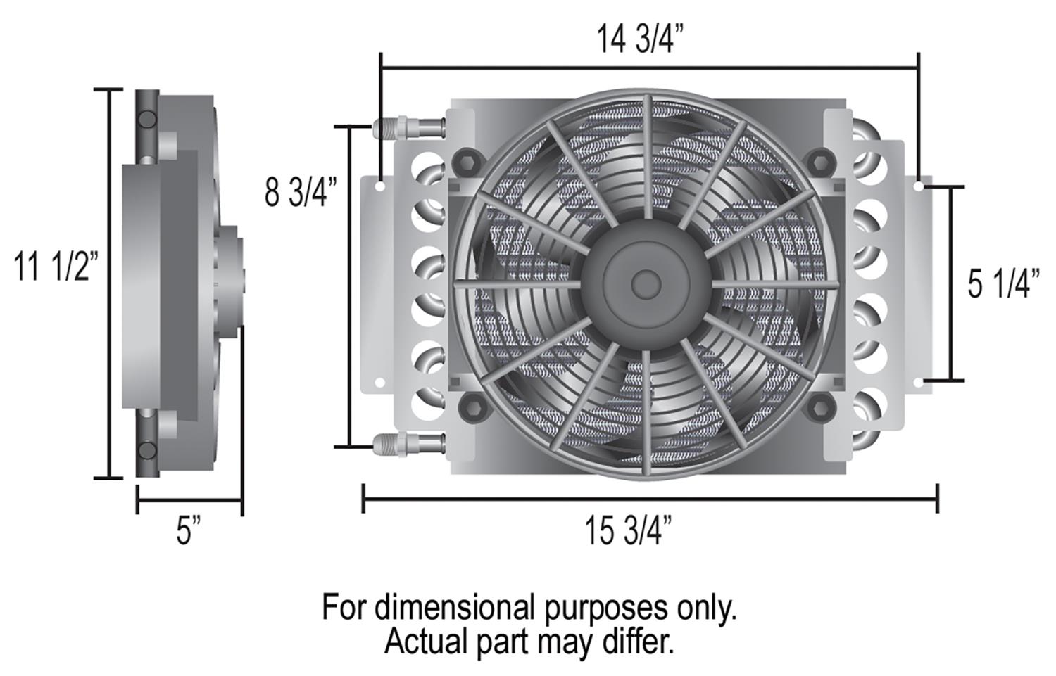 Derale Electra-Cool Remote Fluid Coolers 15900 Cooler, Transmission, Fan, Plate, Aluminum, 11.5 in. x 15.75 in. x 5.0 in., -8 AN Inlet, Outlet, Kit thumbnail 3