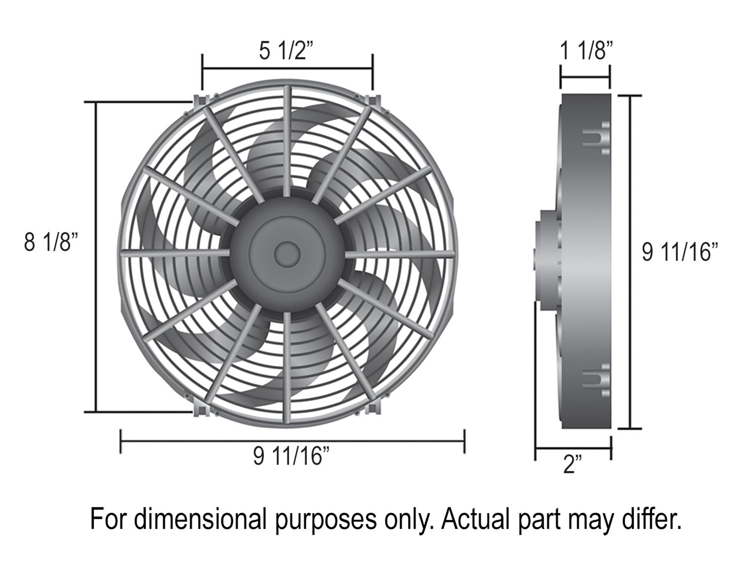 9 Inch 625 CFM Derale High-Output Curved Blade Fan 16109 Electric Fan, in. Diameter, Puller, cfm, Black, Each thumbnail 2