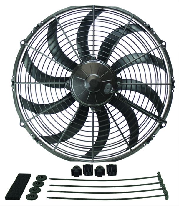 14 Inch 1,864 CFM Derale High-Output Curved Blade Fan 16114 Electric Fan, Single, in. Diameter, Puller, 1, 864 cfm, Black, Plastic, Each