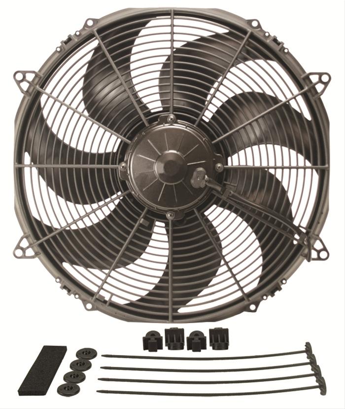 16 Inch 1,918 CFM Derale High-Output Curved Blade Fan 16136 Fan, Electric, Single, cfm., in. Fan, 16.687 in. OD., 3.750 in. Thick, Puller, Each