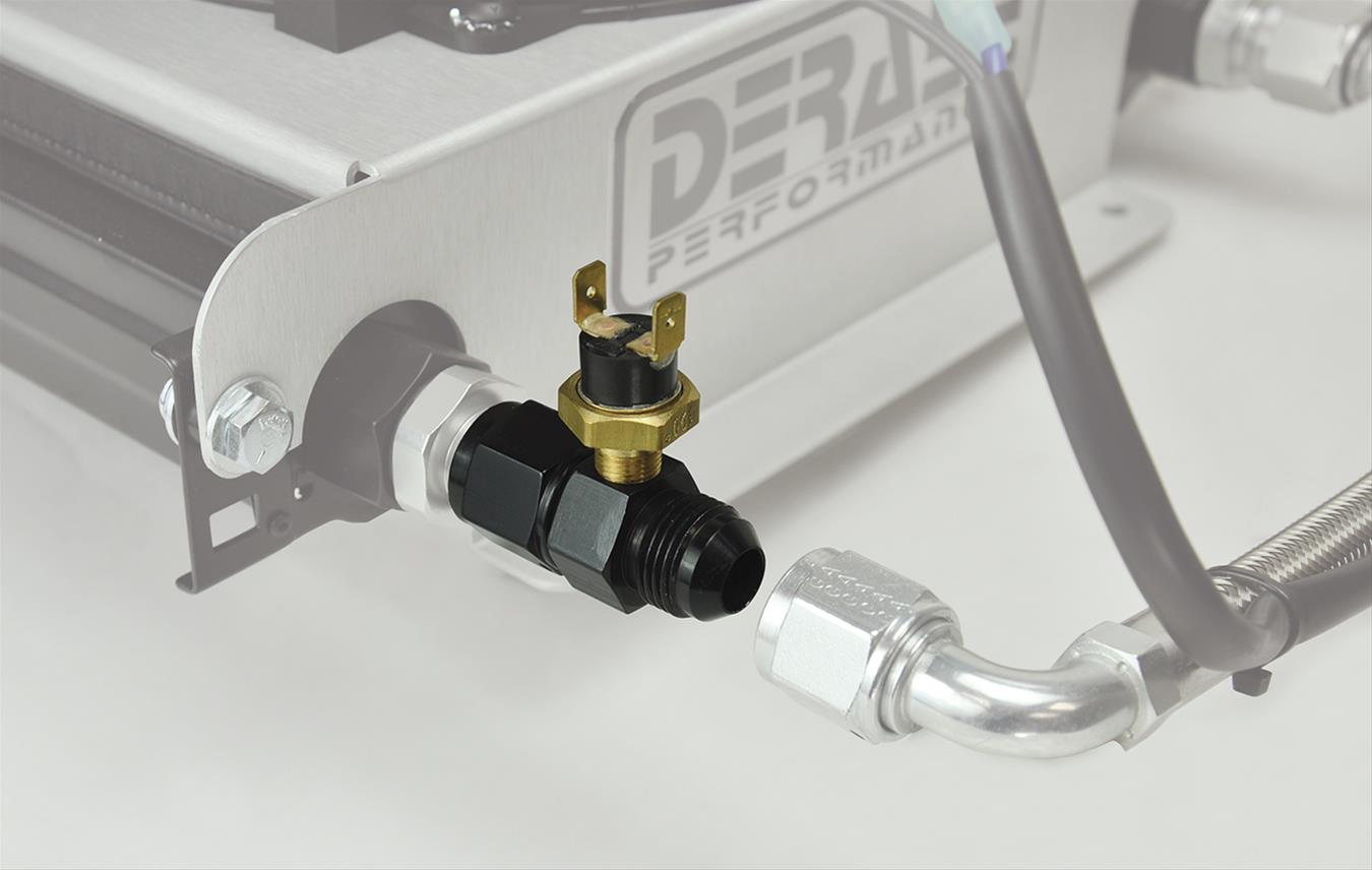 Derale Inline Fan Thermostats 35026 Electric Thermostat, In-line Sending Unit, 190 degrees F On, 175 degrees F Off, -8 AN Inlet/Outlet, Kit thumbnail 2