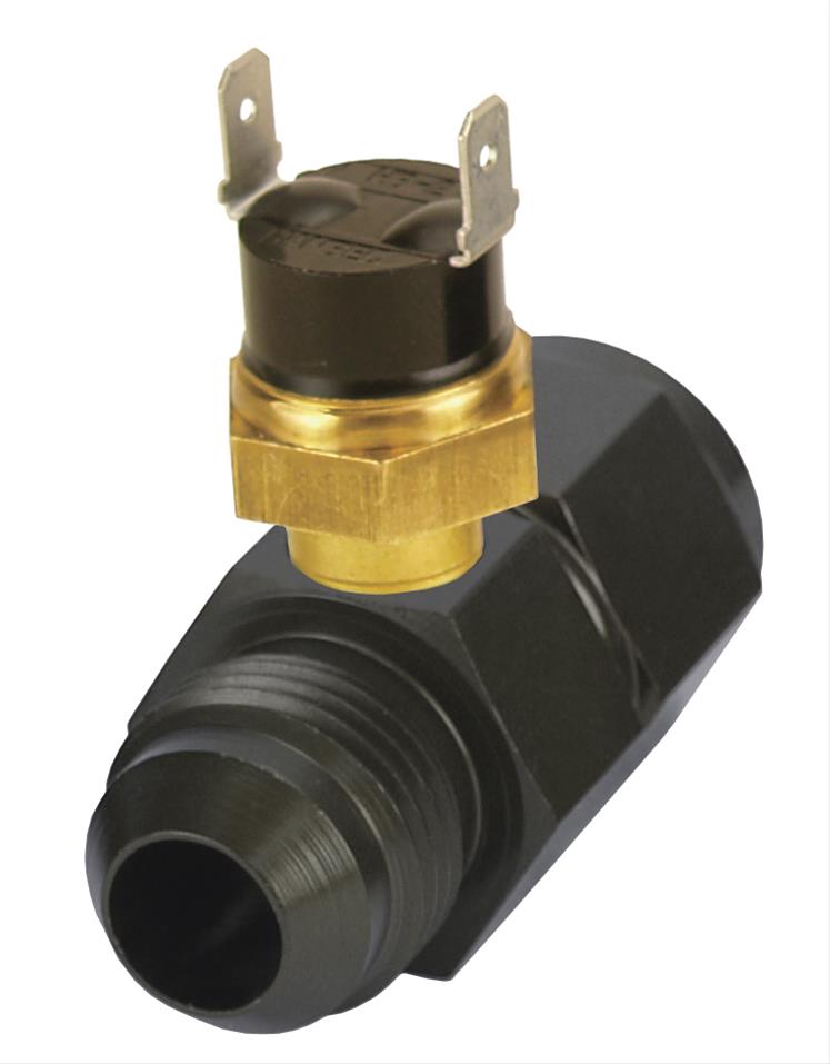 Derale Inline Fan Thermostats 35026 Electric Thermostat, In-line Sending Unit, 190 degrees F On, 175 degrees F Off, -8 AN Inlet/Outlet, Kit