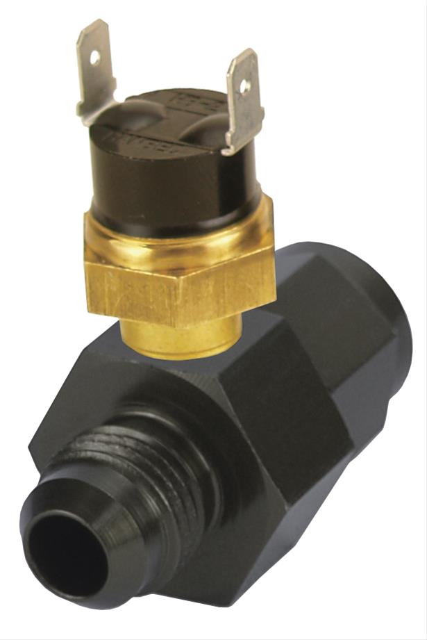 Derale Inline Fan Thermostats 35027 Electric Thermostat, In-line Sending Unit, 190 degrees F On, 175 degrees F Off, -10 AN Inlet/Outlet, Kit