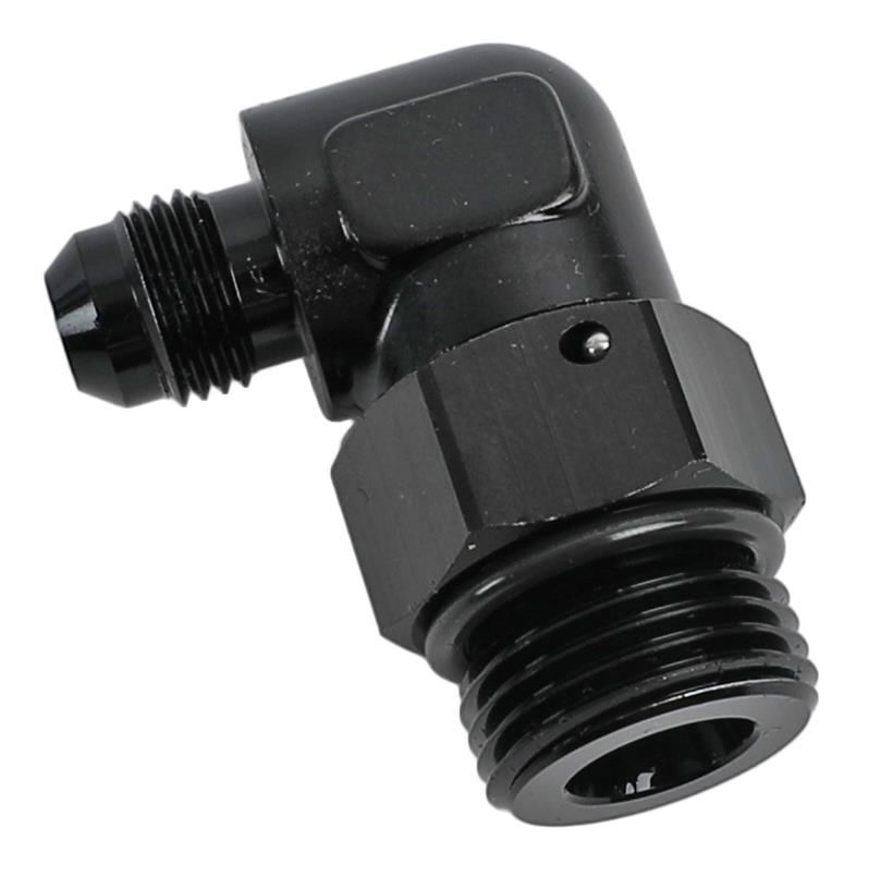 Derale AN Fittings 59506 Fitting, Adapter, to UNF, 90 Degree, Aluminum, Black Anodized, -6 AN, 7/8-14 in. UNF, Each