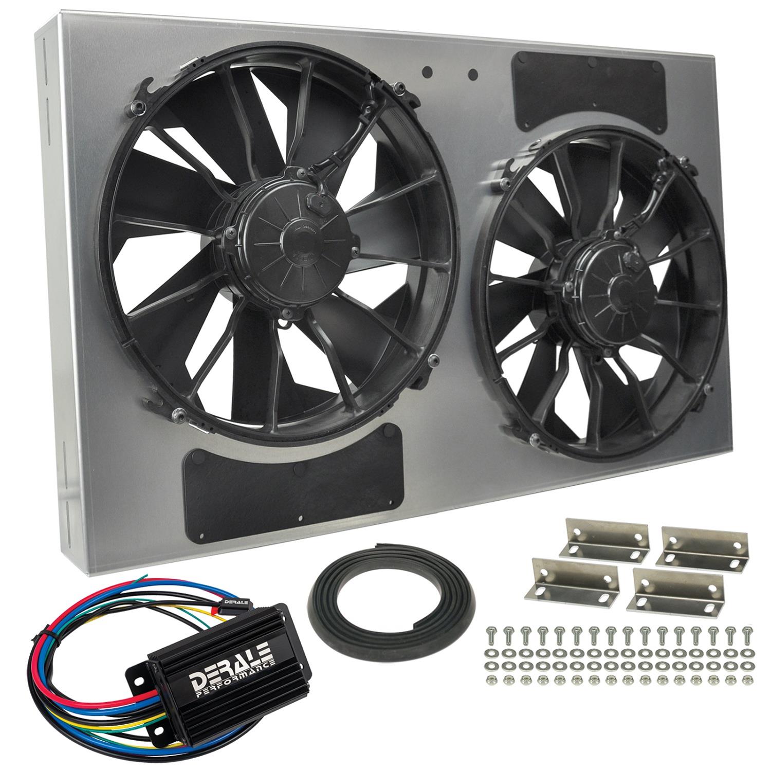 12 Inch 4,000 CFM Derale PWM Electric Fan Powerpacks 66838 Fan, Powerpack Assembly, in. Diameter, Puller, cfm, Black, Plastic, Shroud, Aluminum, Each