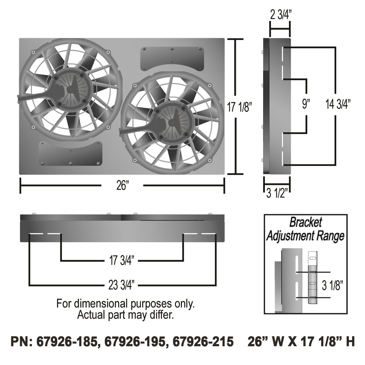 12 Inch 4,400 CFM Derale Electric Fan Brushless Powerpacks 67926-215 Fans, Powerpack, Dual in. Fans, CFM, Shroud, 215 degree, Kit thumbnail 7