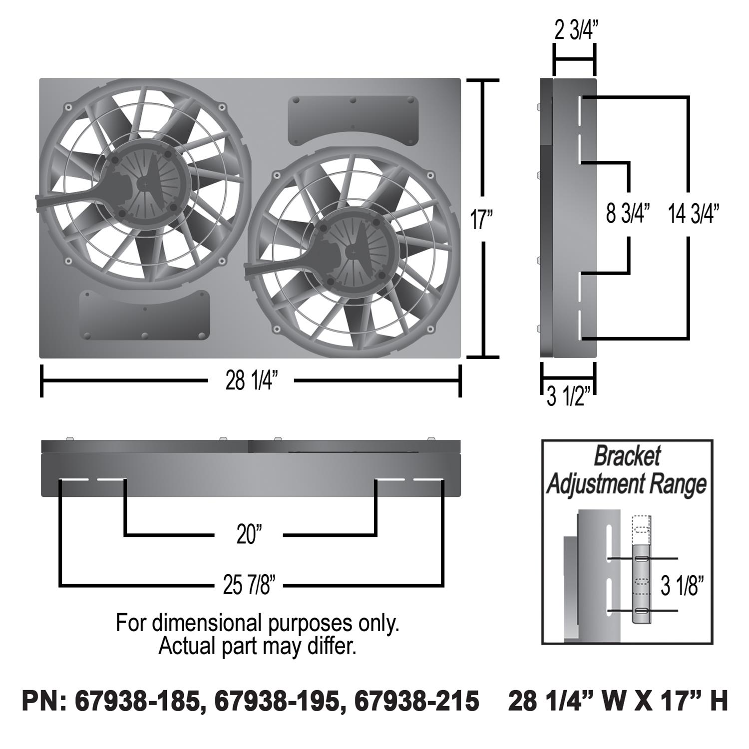 12 Inch 4,400 CFM Derale Electric Fan Brushless Powerpacks 67938-185 Fans, Powerpack, Dual in. Fans, 2,200 CFM, Shroud, 185 degree, Kit thumbnail 7