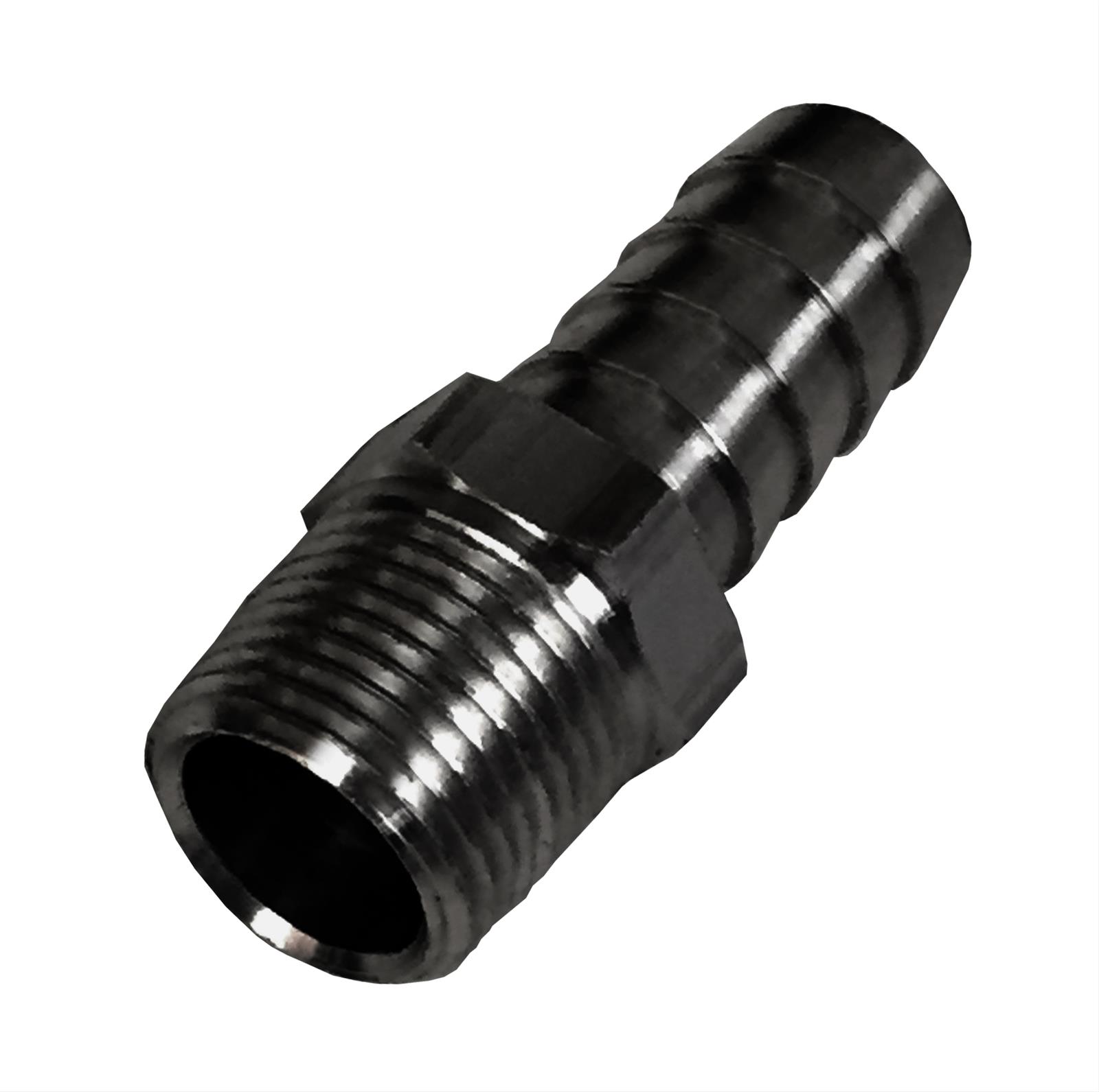 Derale NPT to Nipple Fittings 98102 Fitting, Adapter, Hose Barb, Straight, Aluminum, Black Anodized, 3/8 in. NPT, 1/2 in. Hose Barb, Each thumbnail 3