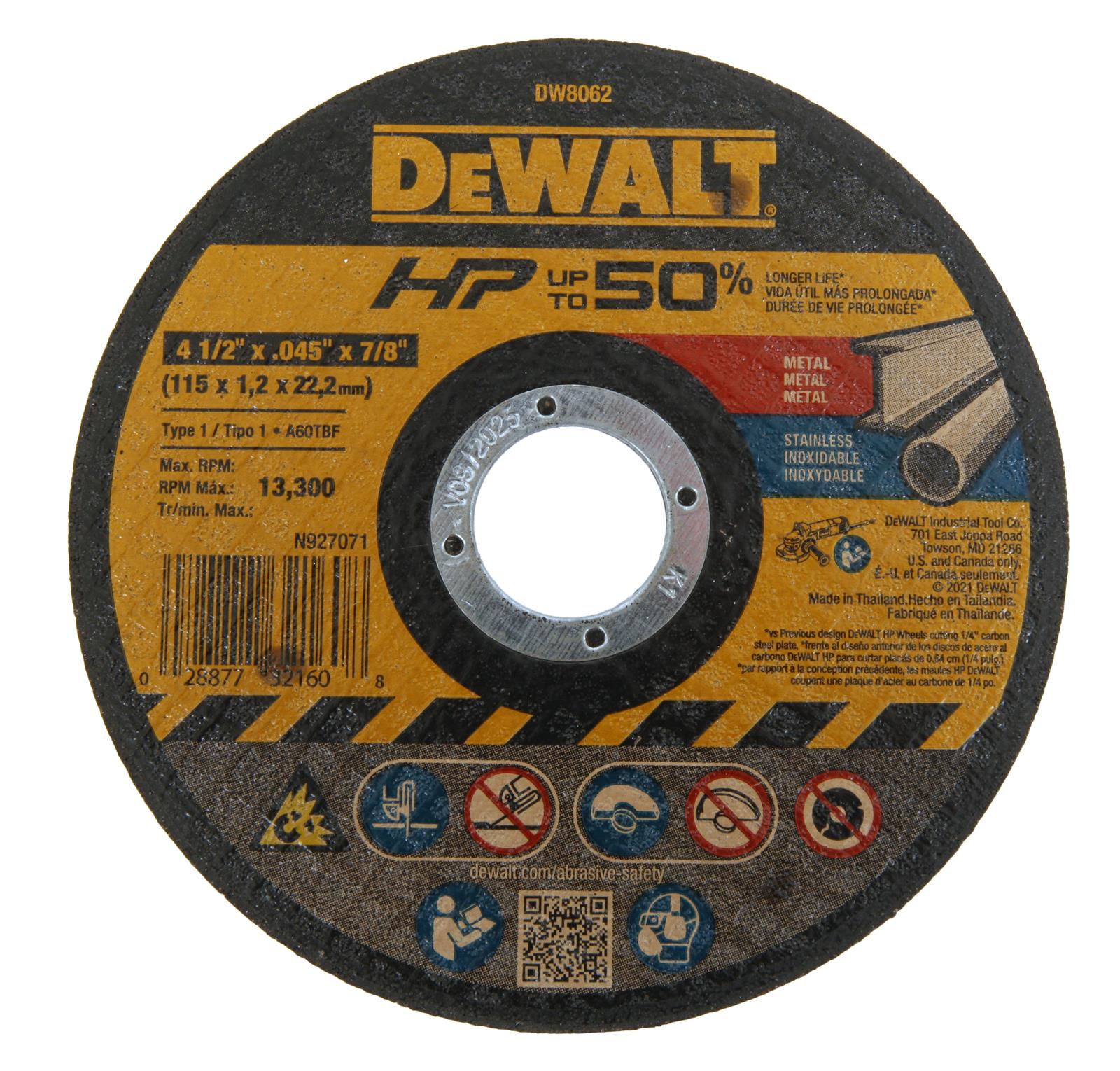 Dewalt DW8062 Dewalt High Performance Cut Off Wheels Summit