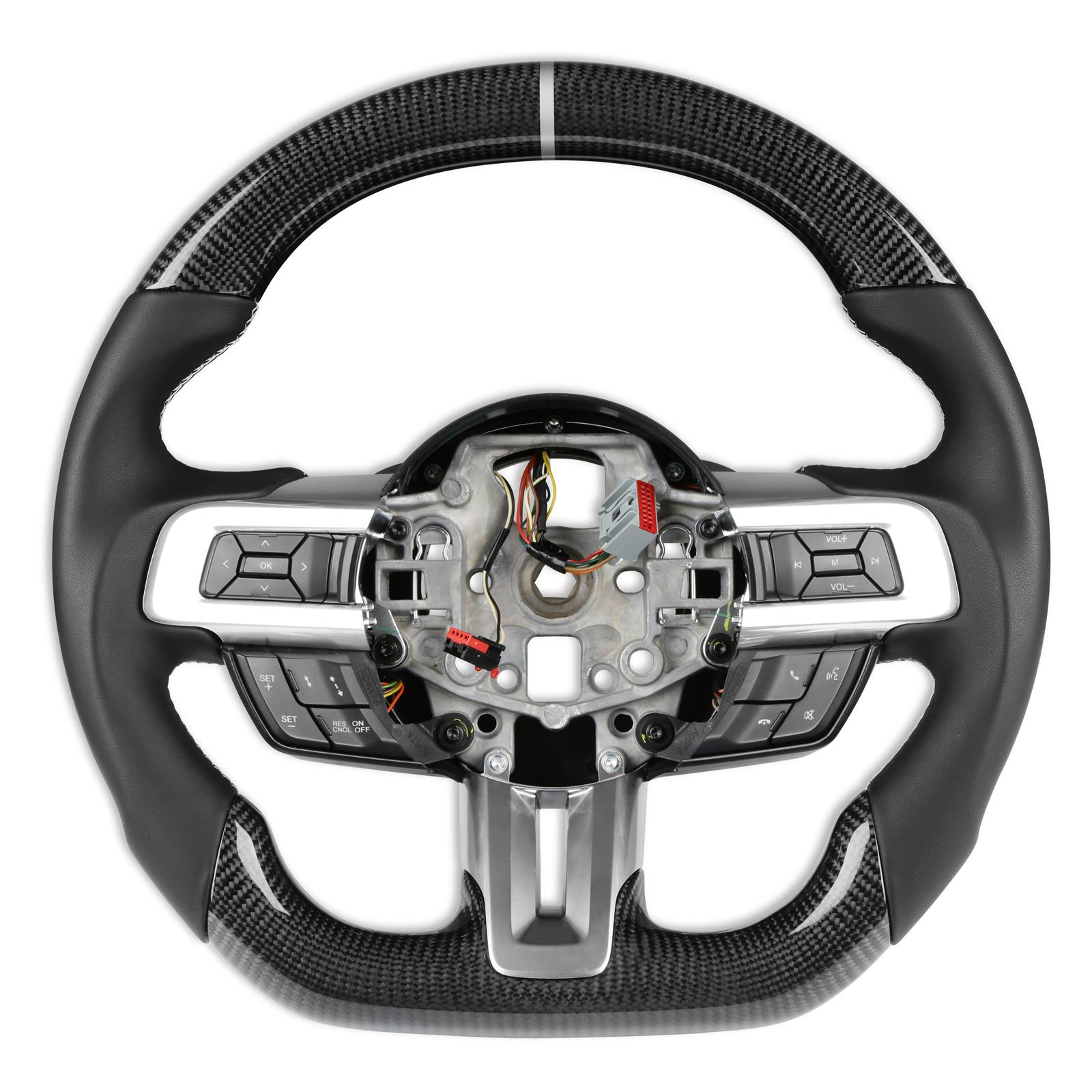 Drake Steering Wheels MU950-05 Wheel, Carbon Fiber with Leather Grips, 3 Spoke, Flat Bottom, Silver Stitching, Reuse Airbag and Factory Controls, Black, Ford, Each thumbnail 2