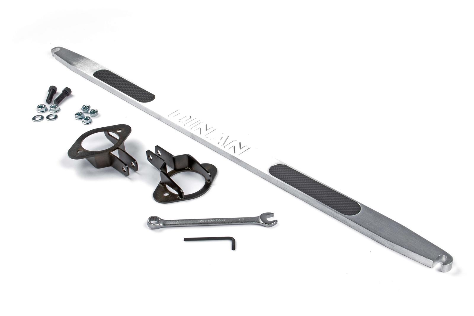 Dinan Shock Tower Braces D180-0372 and Strut Braces, Brace, Rear, Brushed Aluminum, Carbon Fiber Inserts, BMW, Each