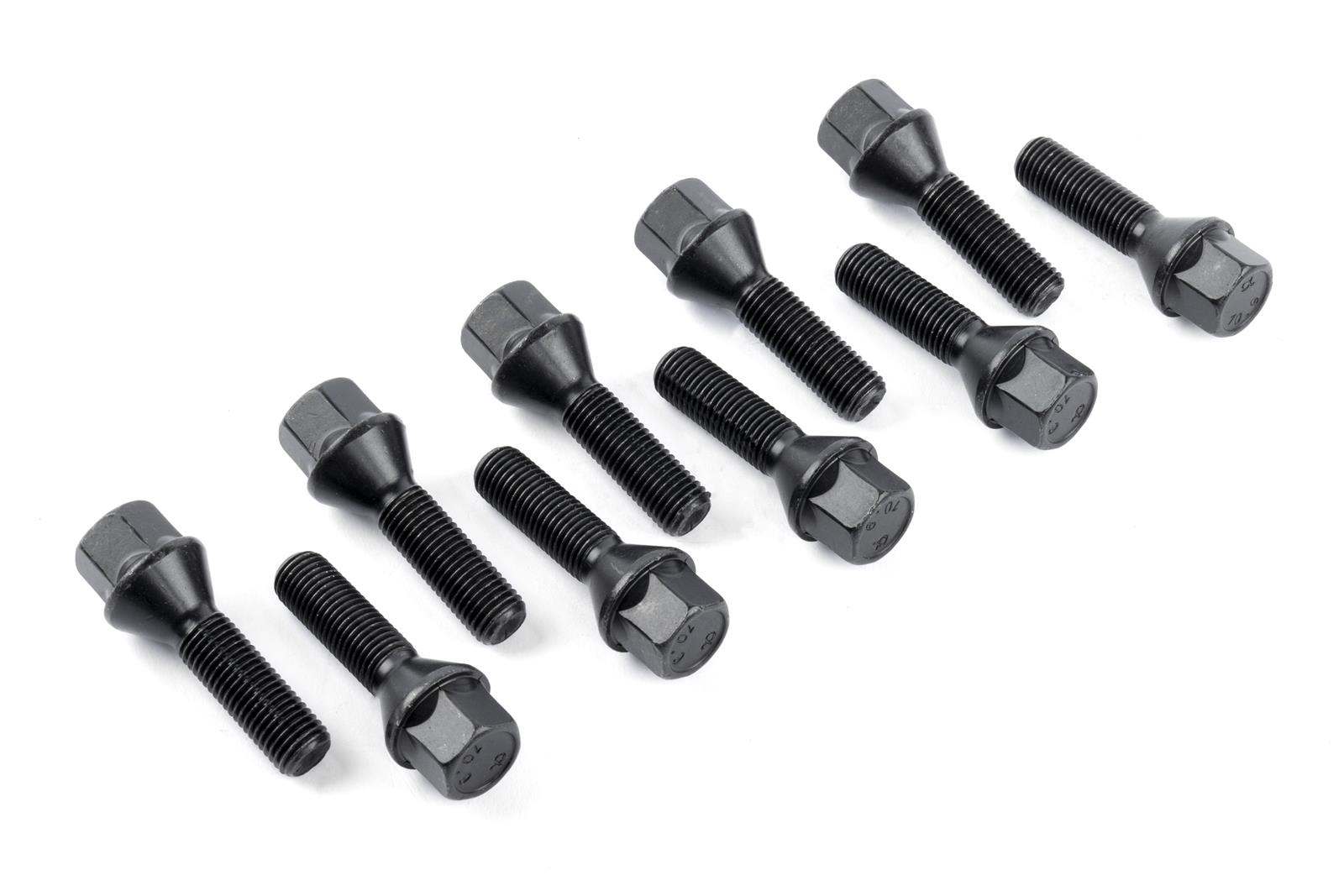 Dinan Lug Bolts D220-0008 Bolts, M12 x 1.5 Thread, 6-Point, Conical Seat, 1.10 in. Length, Steel, Black Zinc Coated, Set of 10