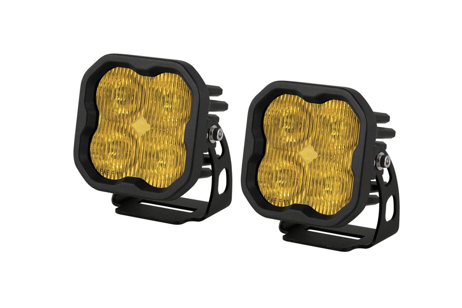 Diode Dynamics SS3 LED Pods DD6126P Auxiliary Lights, Pods, Sport, SAE Fog, Black, Yellow Lens, 12 V, 14.5 Watts, Pair