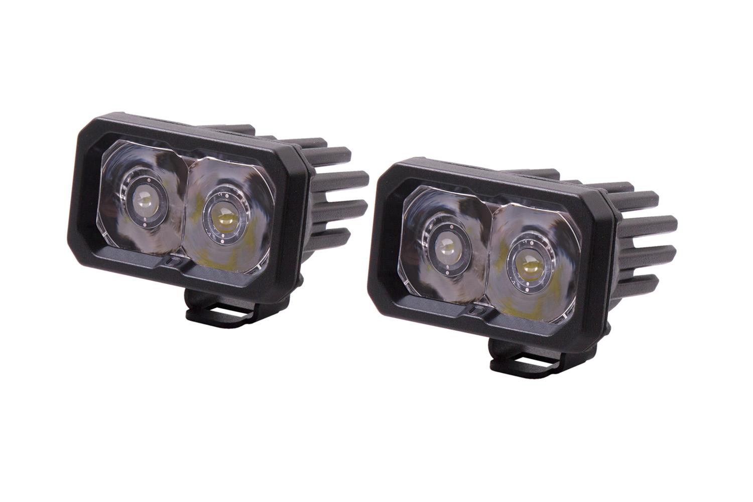 Diode Dynamics Stage Series 2 Light Pods DD6399P Auxiliary Light, LED Light, SSC2, Sport White, Spot, Red Backlight, Clear Lens, 2.0 in. x 3.0 in., Rectangle, Aluminum Housing, Pair