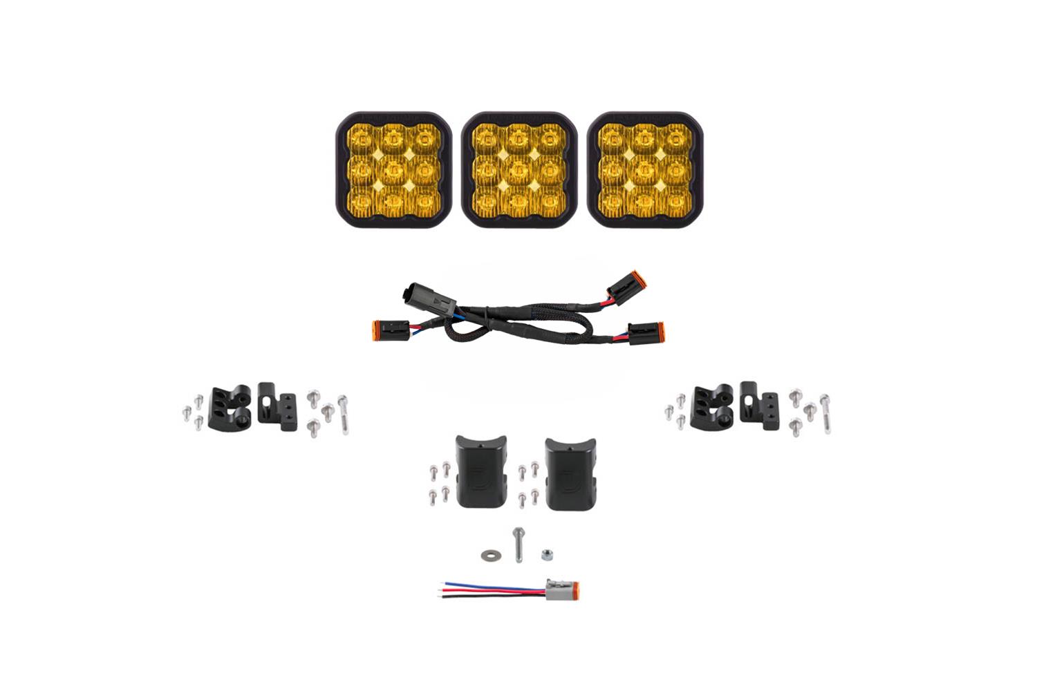 Diode Dynamics SS5 Sport Universal CrossLink 3-Pod Lightbar - Yellow Driving