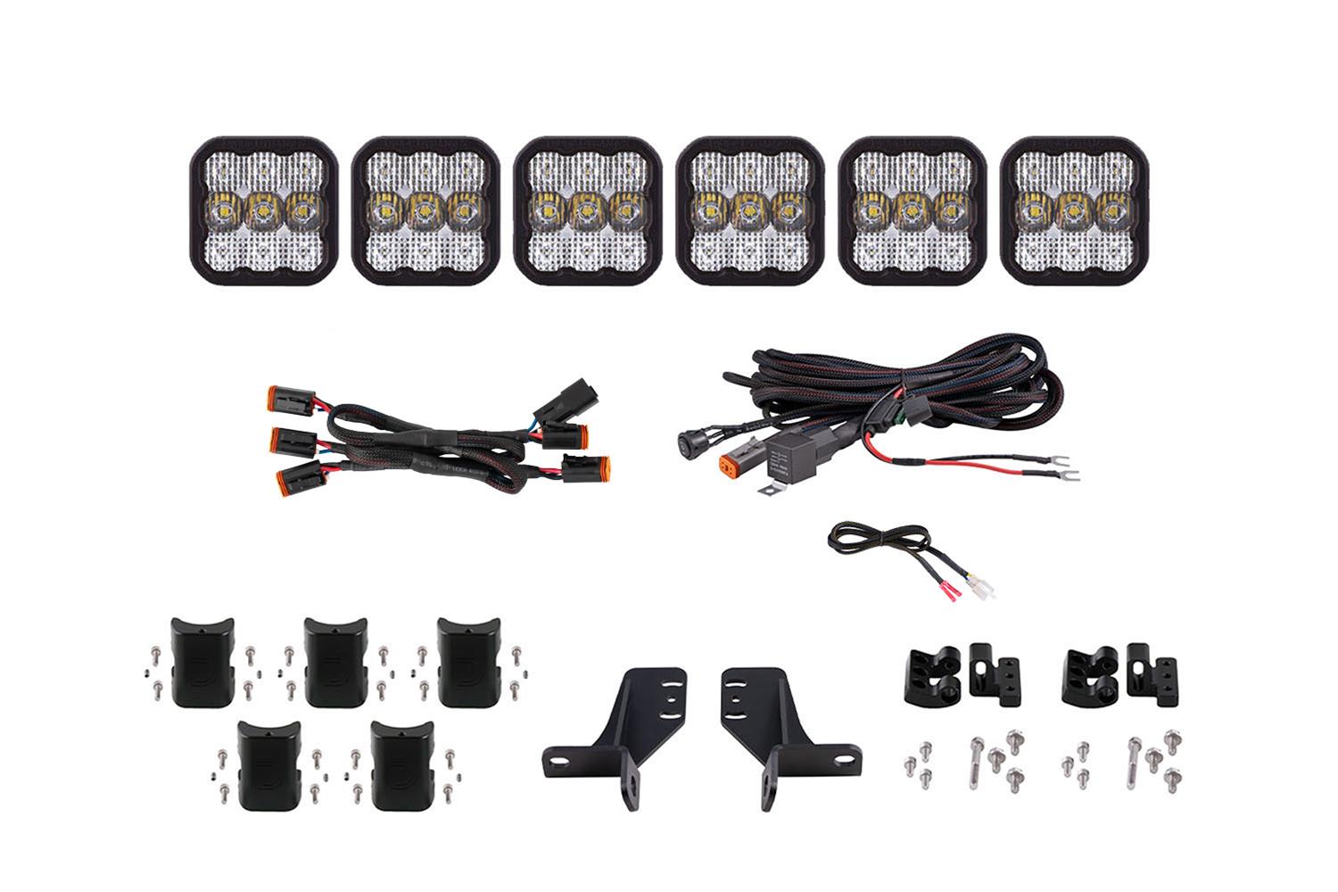 Diode Dynamics Bronco SS5 6-Pod CrossLink Grille Lightbar Kit Sport - White Combo