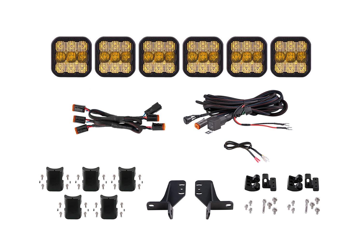Diode Dynamics Bronco SS5 6-Pod CrossLink Grille Lightbar Kit Sport - Yellow Combo