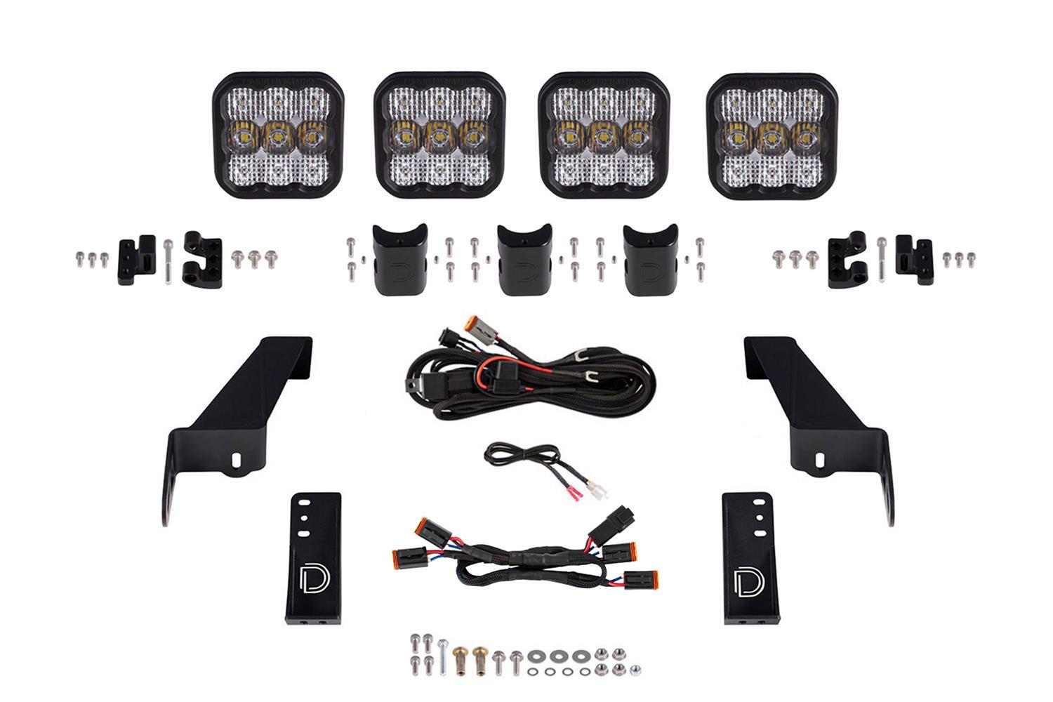 Diode Dynamics Jeep JL SS5 4-Pod CrossLink Grille Lightbar Kit Pro - White Combo