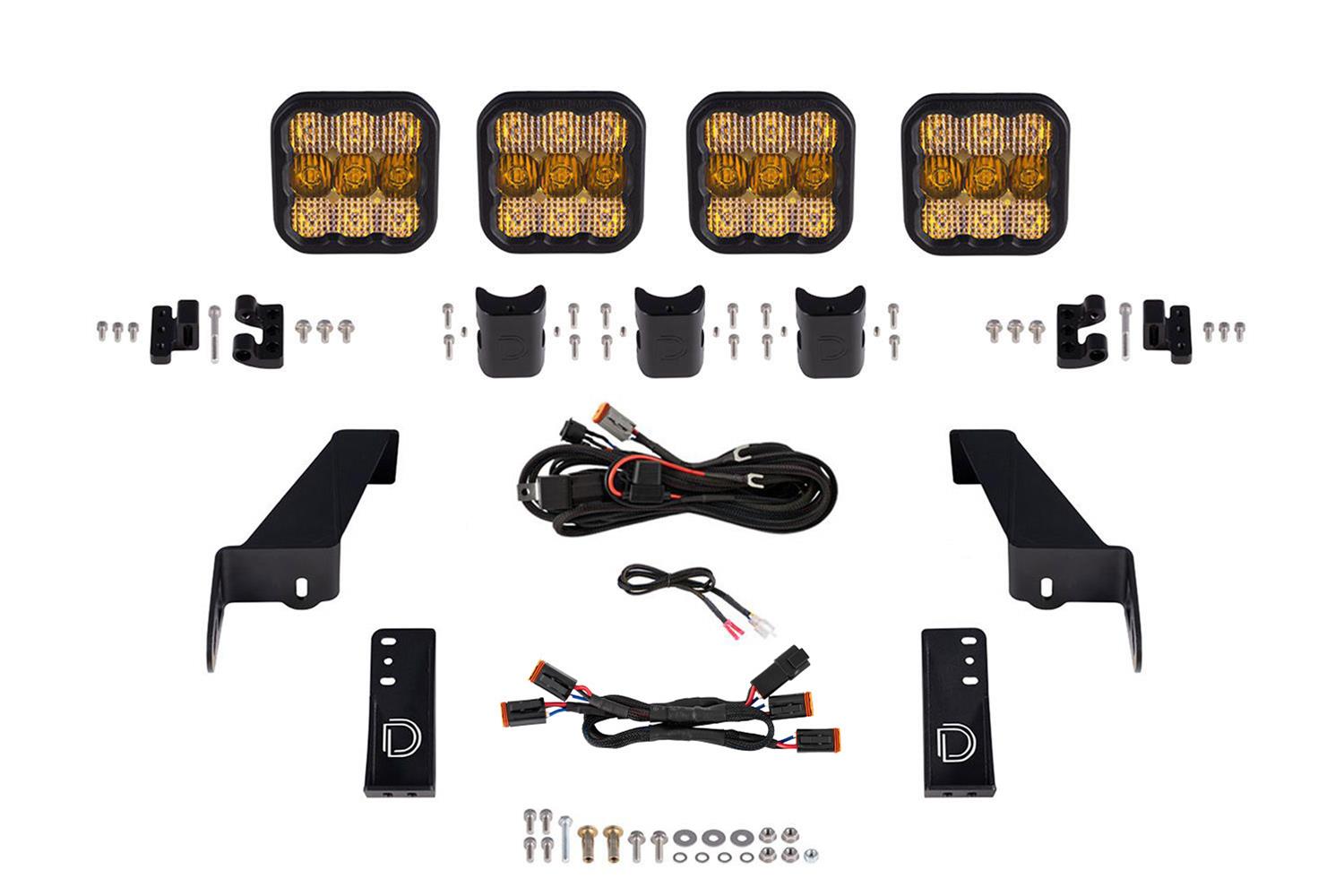 Diode Dynamics Jeep JL SS5 4-Pod CrossLink Grille Lightbar Kit Pro - Yellow Combo
