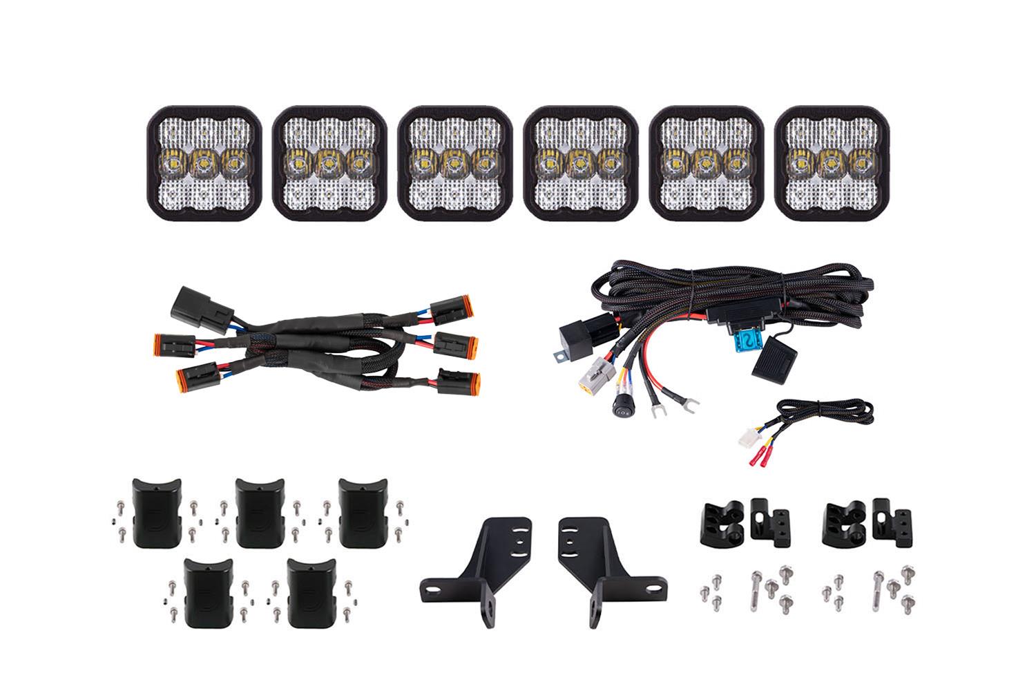 Diode Dynamics Bronco SS5 6-Pod CrossLink Grille Lightbar Kit Pro - White Combo