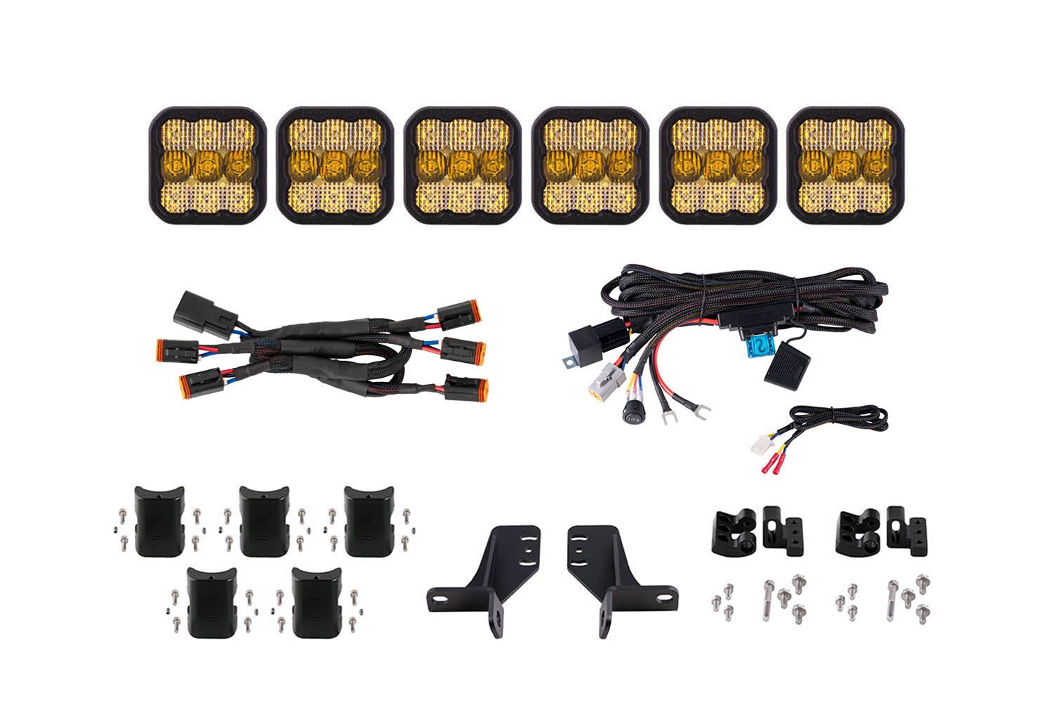 Diode Dynamics Bronco SS5 6-Pod CrossLink Grille Lightbar Kit Pro - Yellow Combo