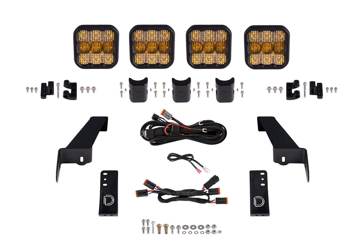 Diode Dynamics Jeep JK SS5 4-Pod CrossLink Grille Lightbar Kit Pro - Yellow Combo