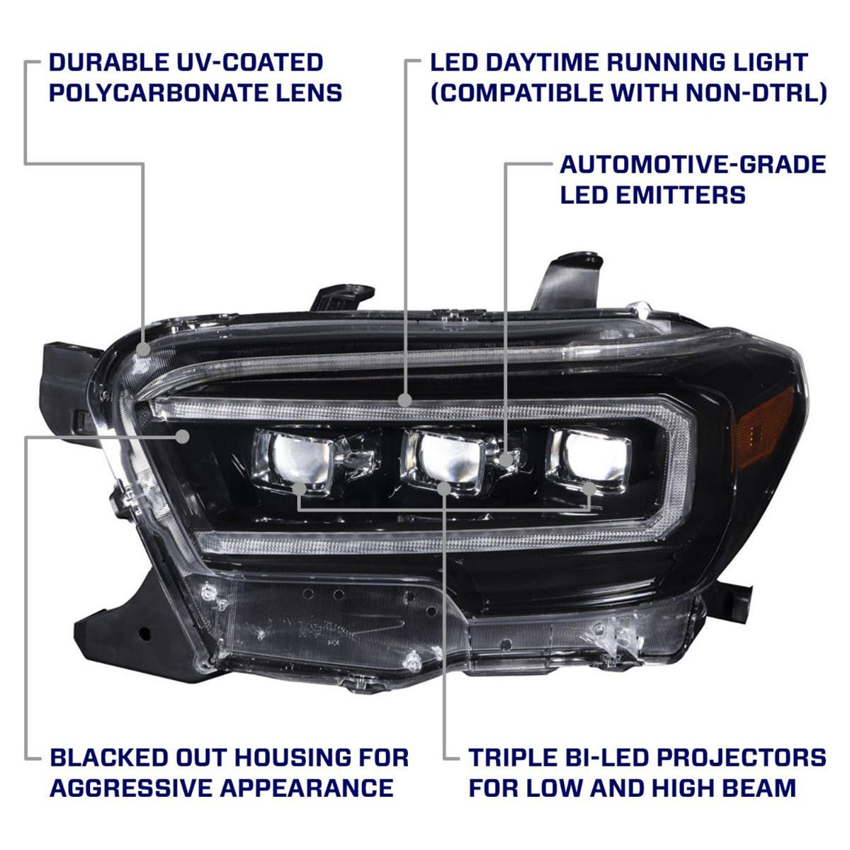 Diode Dynamics LED Projector Headlights for 2016-2023 TACOMA - FL0001 Headlight Assemblies, Headlights, High/Low Beam, Clear Lens, Black Housing, White DRL, Toyota, Pair thumbnail 2