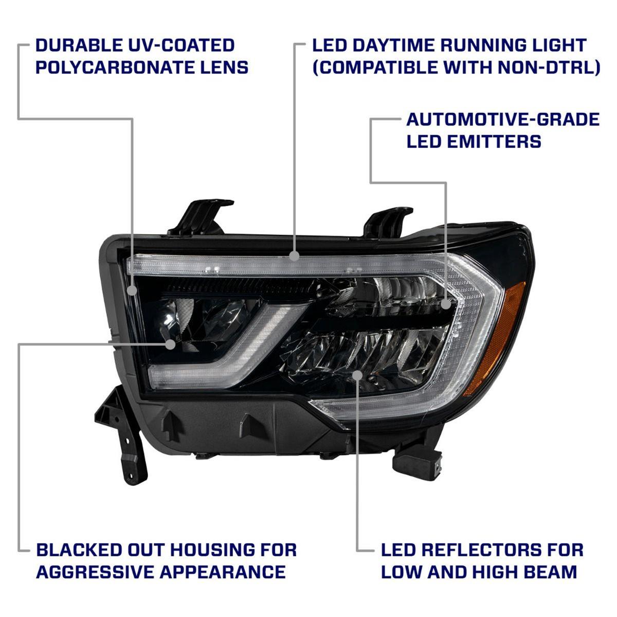Diode Dynamics LED Reflector Headlights for 2008-2017 SEQUOIA, 2007-2013 TUNDRA - FL0010 Headlight Assemblies, Headlights, High/Low Beam, Clear Lens, Black Housing, White DRL, Toyota, Pair thumbnail 2