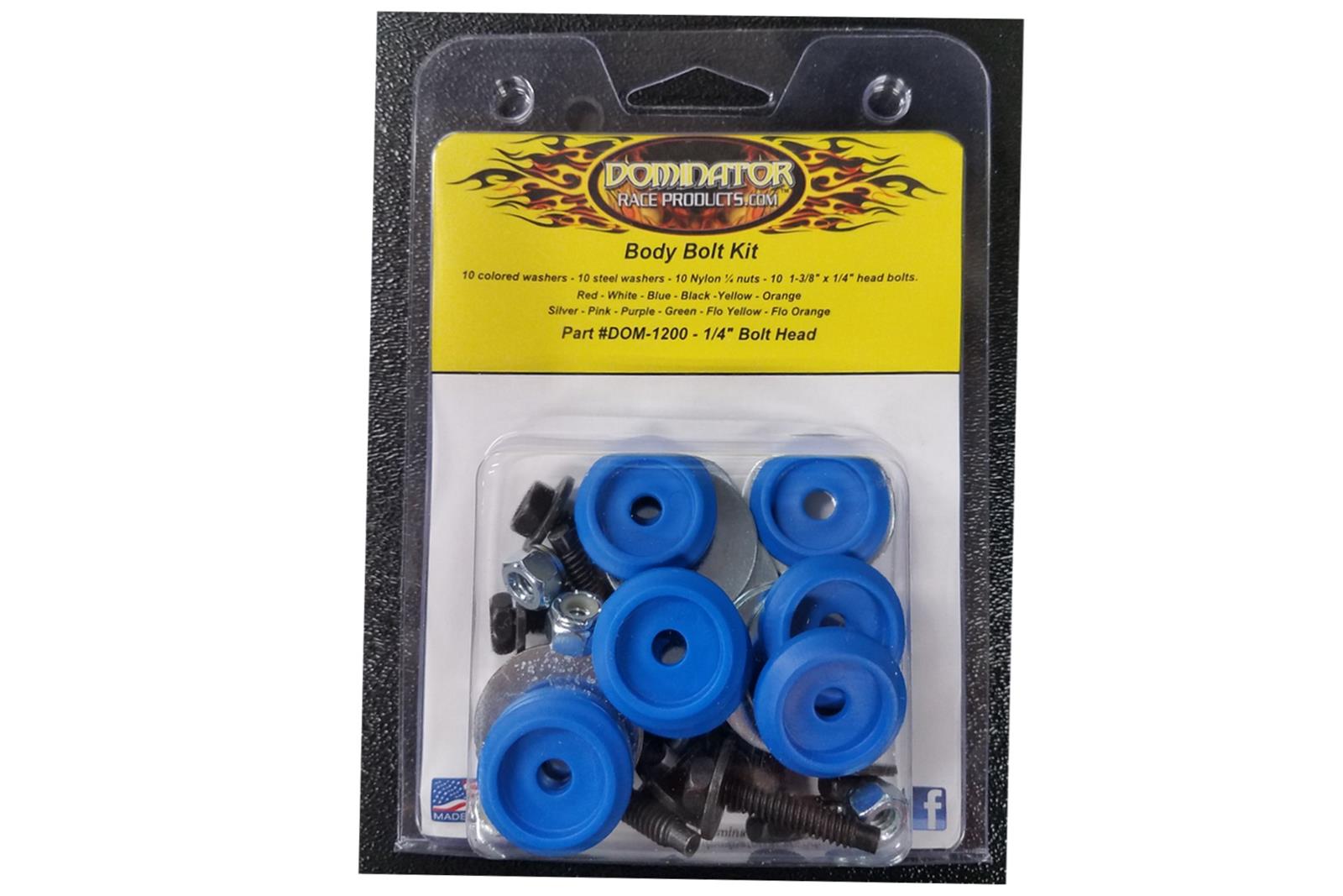 Dominator Body Bolts DOM-1200-B-BL Bolt Hardware Kit, Steel, Natural, 1/4 in. -20, Hex Head, Blue Washer, Set of 10 thumbnail 2